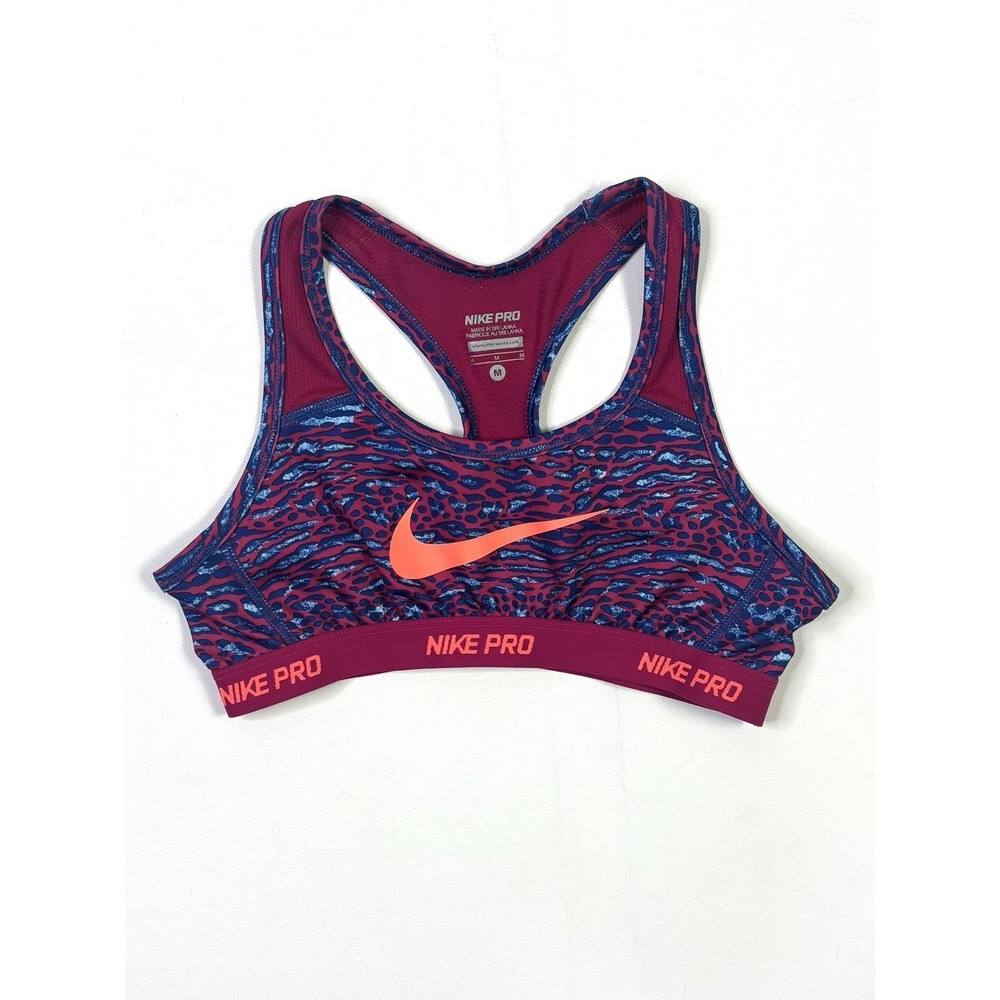 Nike Pro Sports Bra Girls Medium Pink Blue Animal Print Racerback Athletic